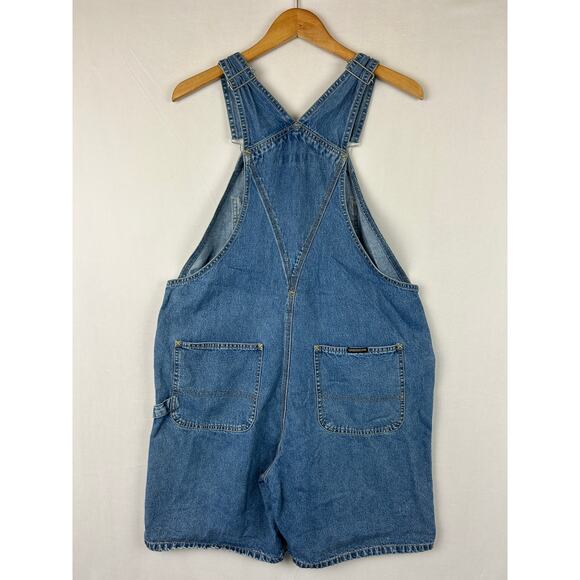 Unionbay Denim Shortalls Bibs Blue 8" Inseam Vintage Y2K Women's Size L - Picture 5 of 9